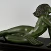 Art Deco sculpture femme nue et gazelle Seduction