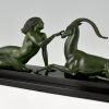 Art Deco sculptuur naakte vrouw met gazelle, Seduction.