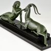 Art Deco sculptuur naakte vrouw met gazelle, Seduction.