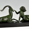 Art Deco sculpture femme nue et gazelle Seduction