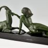 Art Deco sculptuur naakte vrouw met gazelle, Seduction.