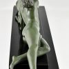 Art Deco sculptuur naakte vrouw met gazelle, Seduction.