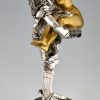 Art Nouveau bronzen sculptuur ridder met naakte vrouw