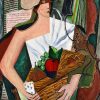 Cubist painting lady with fruit basket & violin.