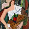 Tableau composition cubiste femme au corbeille de fruits