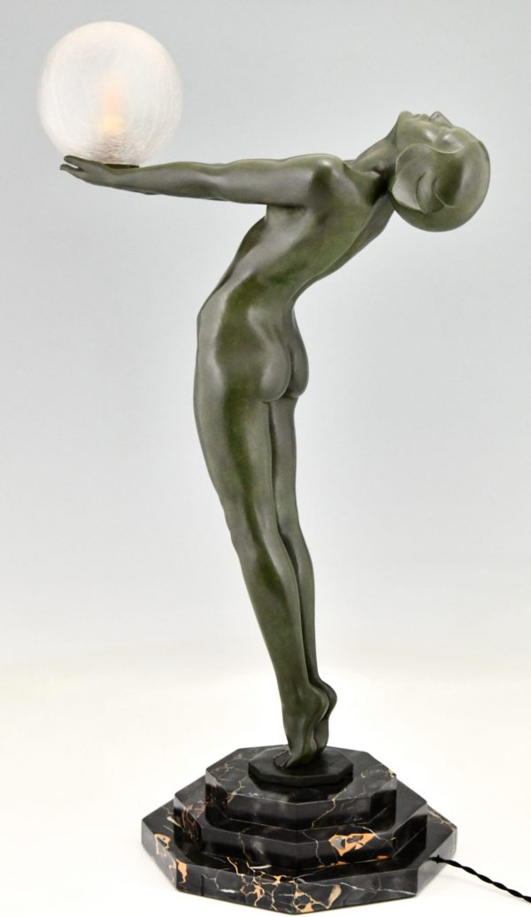 Art Deco lamp standing nude with globe Clarté original 1928 H. 84 cm / 33 inch