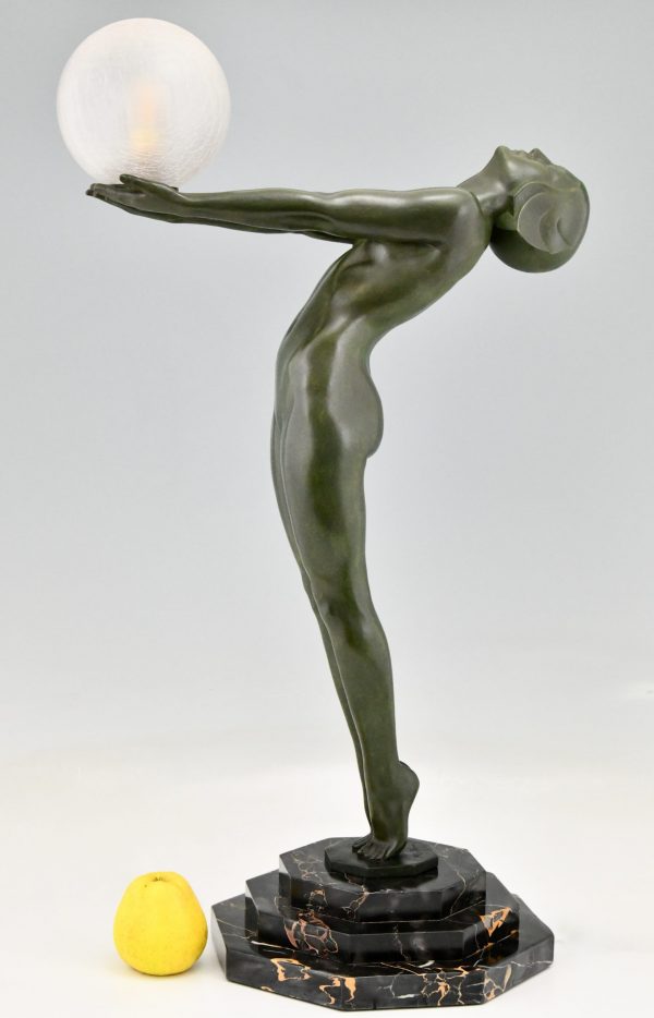 Art Deco lamp standing nude with globe Clarté original 1928 H. 84 cm / 33 inch