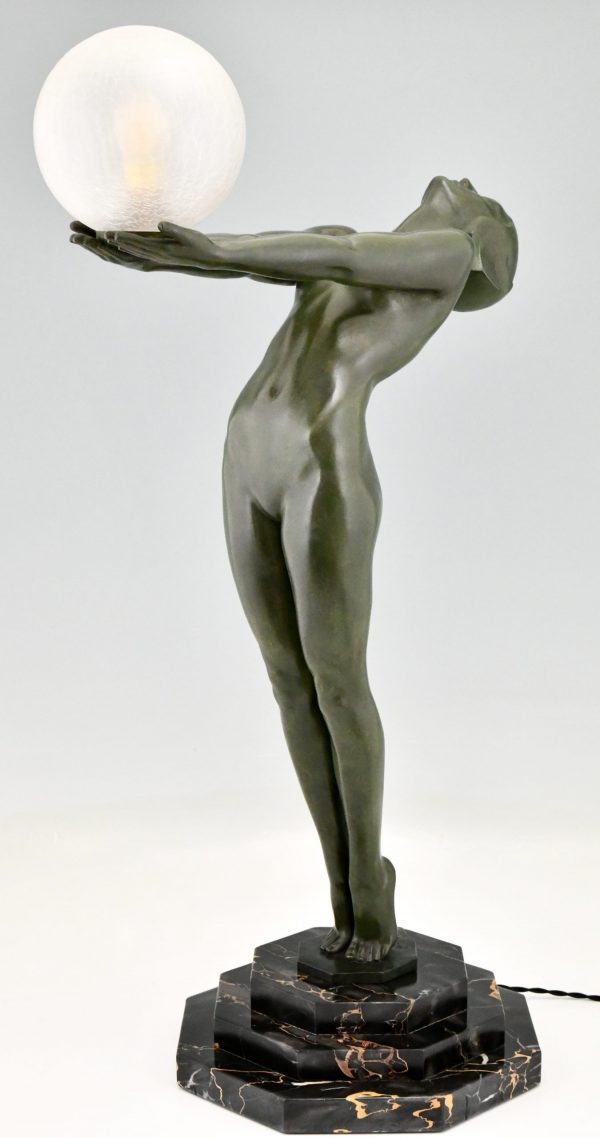 Art Deco lamp standing nude with globe Clarté original 1928 H. 84 cm / 33 inch