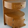 Pair of Art Deco semi circle bedside tables birdseye maple