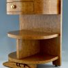 Pair of Art Deco semi circle bedside tables birdseye maple