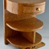 Pair of Art Deco semi circle bedside tables birdseye maple