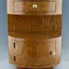 Pair of Art Deco semi circle bedside tables birdseye maple