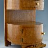 Pair of Art Deco semi circle bedside tables birdseye maple