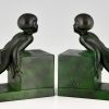 Art Deco child bookends, little girls pushing a cube.
