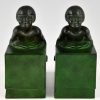 Art Deco child bookends, little girls pushing a cube.