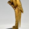 Art Deco bronze sculpture of two parakeet birds on a branch
