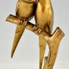 Art Deco Bronzeskulptur von zwei Sittichvögeln auf einem Ast