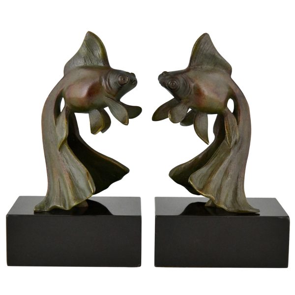 Art Deco bronze goldfish bookends