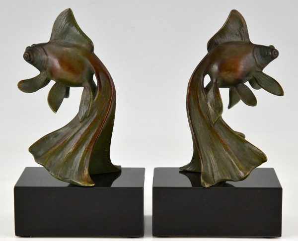 Art Deco bronze goldfish bookends