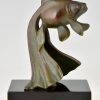 Serre-livres poisson rouge en bronze Art Déco
