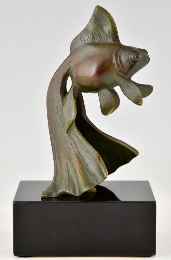 Art Deco Bronze Goldfisch Buchstützen.