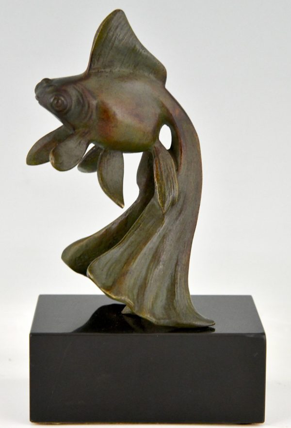 Serre-livres poisson rouge en bronze Art Déco