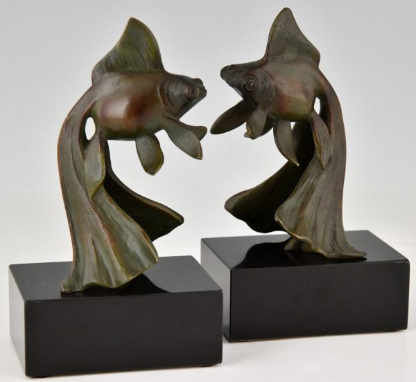 Art Deco bronze goldfish bookends