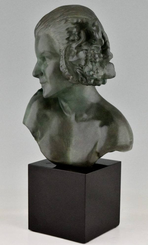 Art Deco bronzen beeld buste vrouwelijke sater