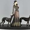 Art Deco sculpture lady with greyhound dogs