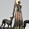 Art Deco sculpture lady with greyhound dogs