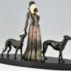 Art Deco sculpture lady with greyhound dogs