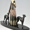 Art Deco sculptuur dame met windhonden