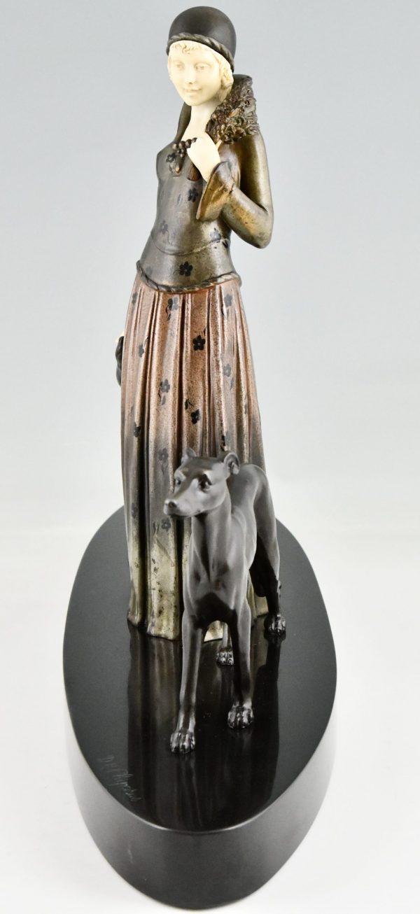 Art Deco sculpture lady with greyhound dogs