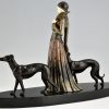 Art Deco sculptuur dame met windhonden