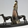 Art Deco Skulptur Frau mit Windhunden