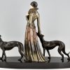 Art Deco sculpture lady with greyhound dogs