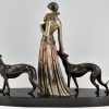 Art Deco Skulptur Frau mit Windhunden