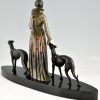 Art Deco Skulptur Frau mit Windhunden