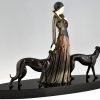 Art Deco sculptuur dame met windhonden