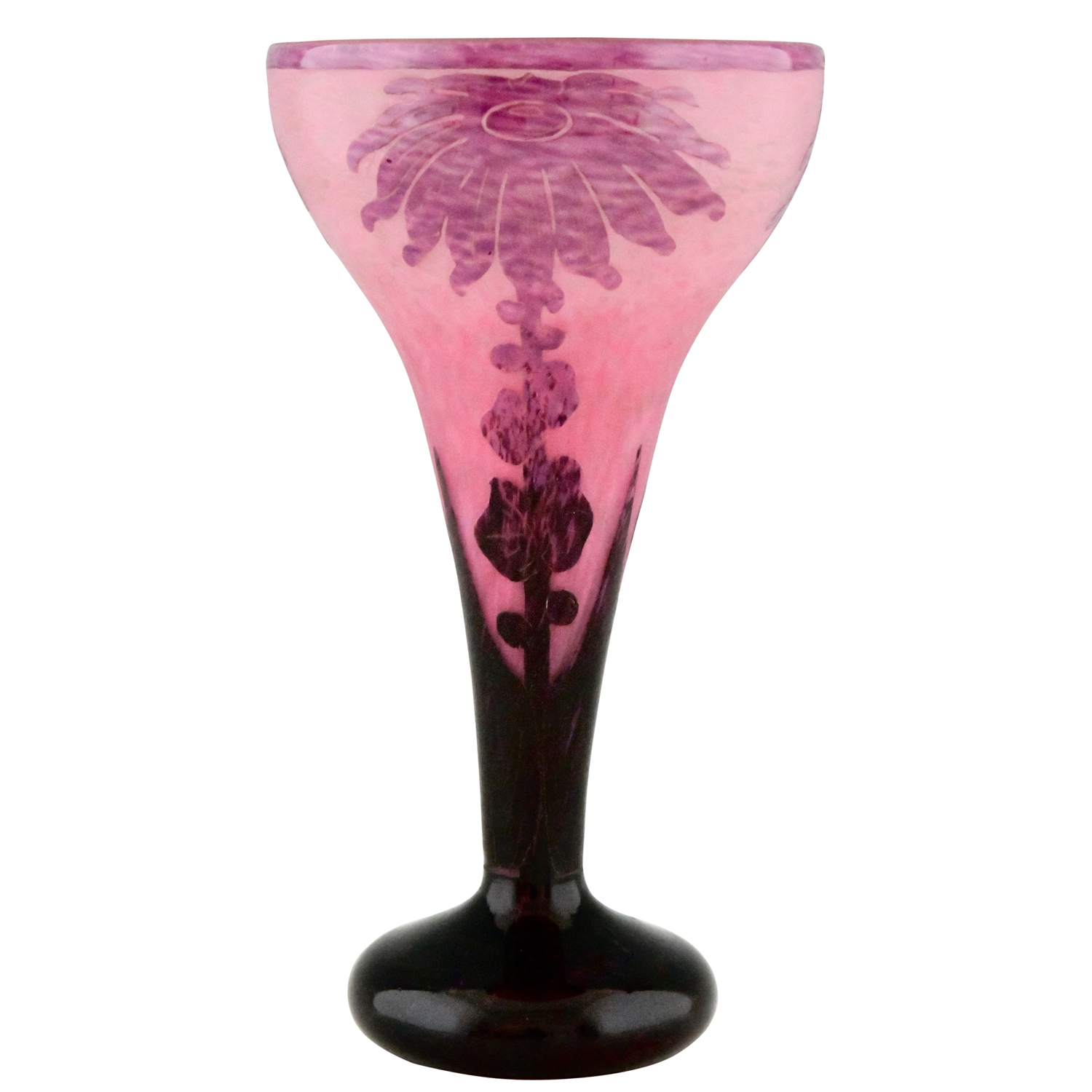 Dahlias Art Deco vase verre Cameo grand modèle