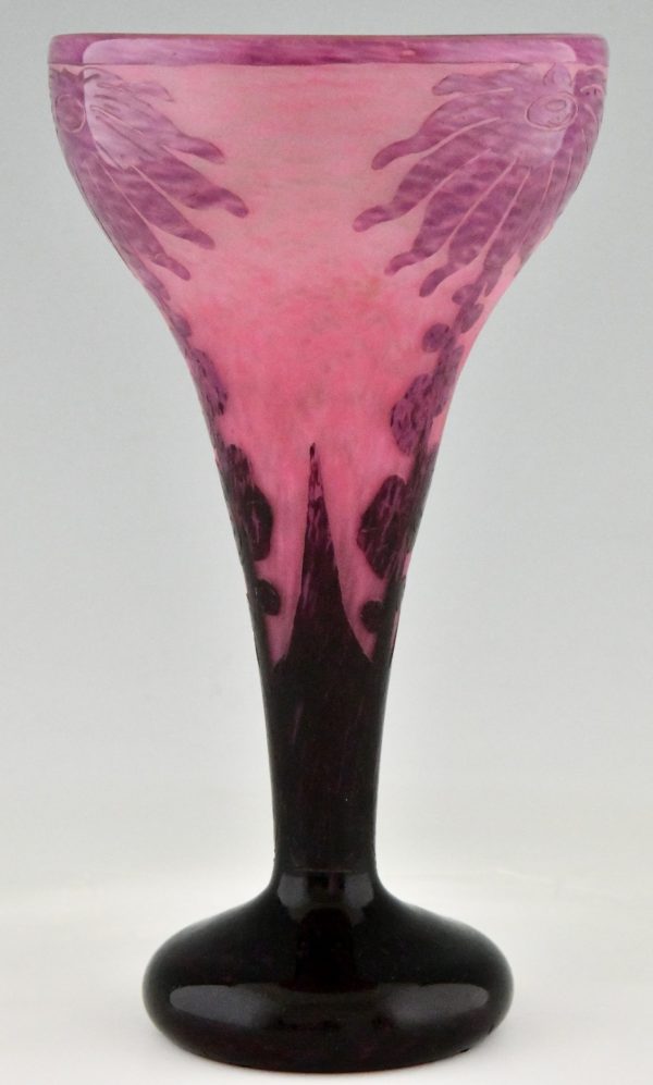 Dahlias Art Deco vase verre Cameo grand modèle