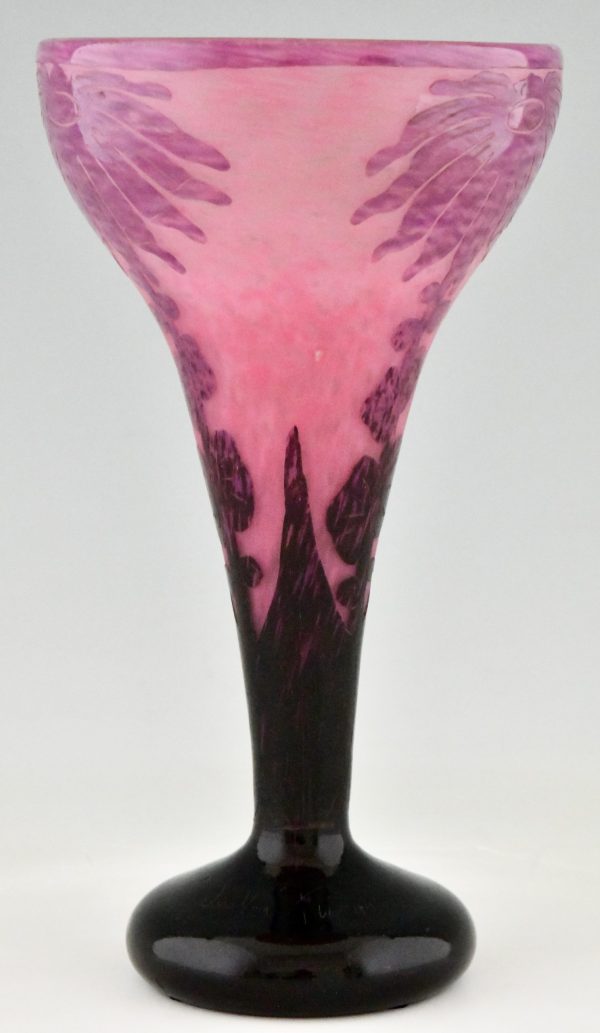 Art Deco cameo glass vase with flowers
