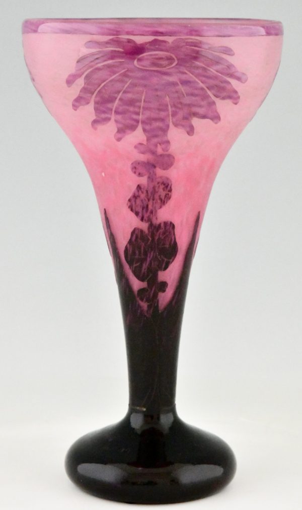 Art Deco cameo glass vase with flowers