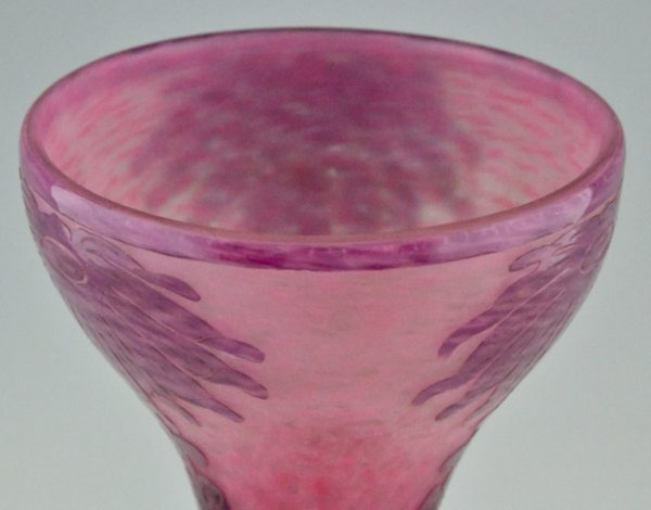 Dahlias Art Deco vase verre Cameo grand modèle