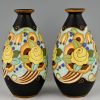 Art Deco ceramic vases with flowers.