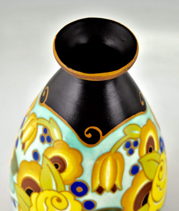 Art Deco ceramic vases with flowers.