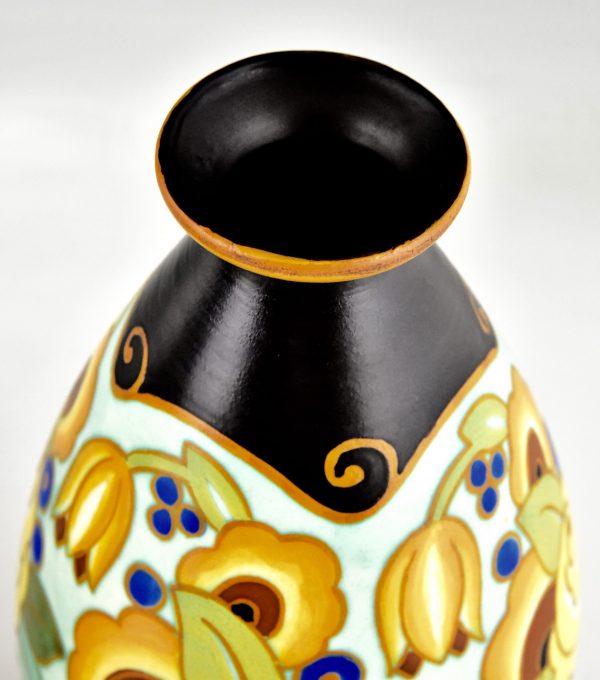 Art Deco ceramic vases with flowers.