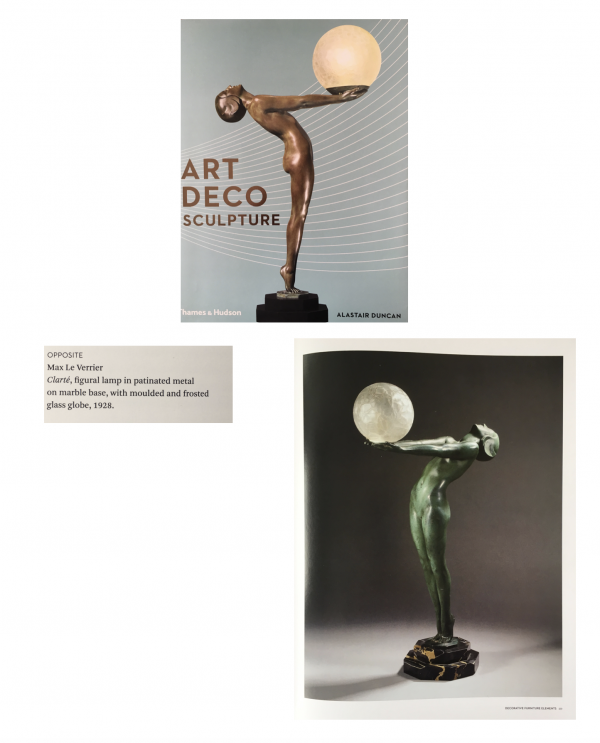 Art Deco lamp naakte vrouw met bal Clarté 1928 origineel, H. 84 cm / 33 inch.