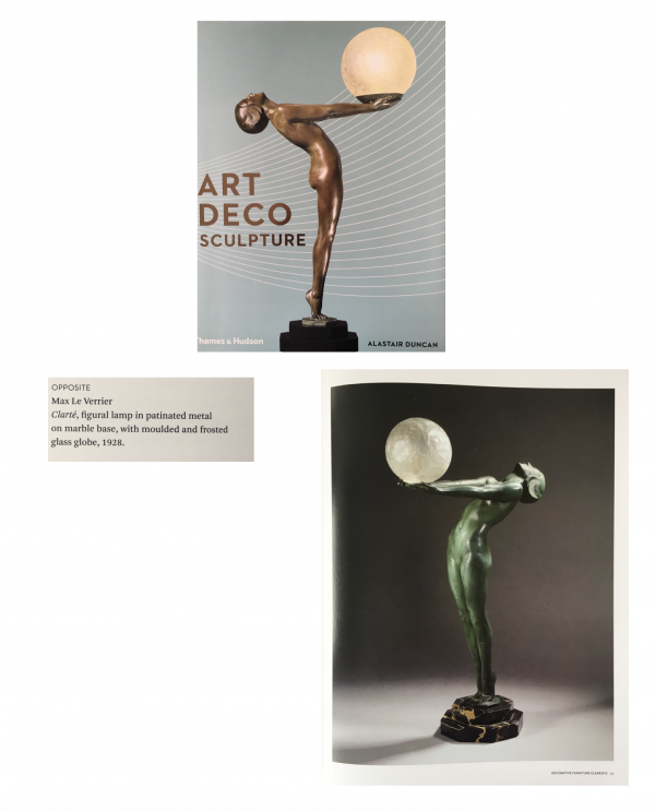 Art Deco lamp standing nude with globe Clarté original 1928 H. 84 cm / 33 inch