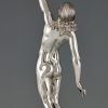 Sculpture en bronze Art deco femme nue au pigeon, message d’amour